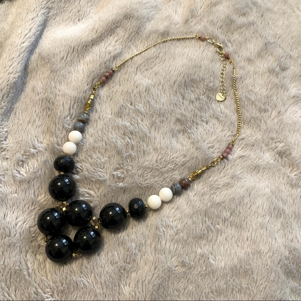 Nakamol Anthropologie Black, White, Grey Genuine Stone Necklace New Without Tags